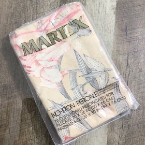 Vintage "Silk Garden" Martex Floral No Iron Percale Pair of Standard Pillowcases - Picture 1 of 6