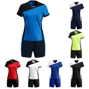 Damen T-Shirt mit Shorts Farbe Block Trainingsanzug Schule Sportanzug Rundhals - Bild 1 von 36