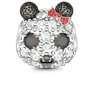 Gnoce Happy Panda Girl Charm Black White Sapphire Red Bow 925 Fits Any Brand - Picture 1 of 3