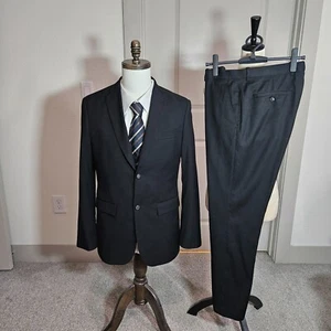 Perry Ellis 36R 2PC Suit Blazer Men Poly Blend Pants 32x30 Black - Picture 1 of 24