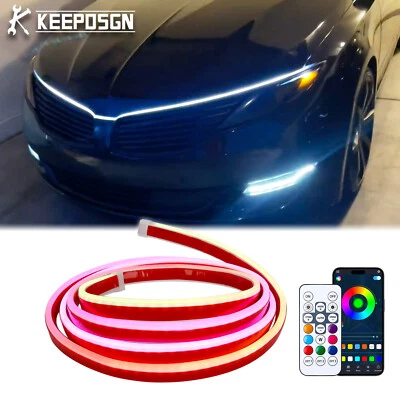 Para Lincoln MKZ 70" RGB Dynamic Hood Light Strip Scan Start-Up Turn Signal DRL - Imagem 1 de 4