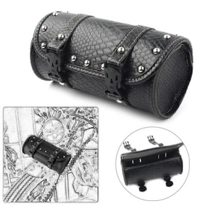 Universal Leather Motorcycle Tool Bag Fork Handlebar Saddlebag Roll Barrel Pouch - Foto 1 di 12