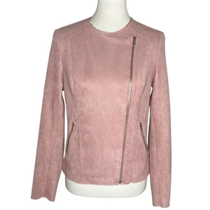 Kut From The Kloth Aria Faux Suede Vegan Moto Jacket Rose Pink Small Bikercore - Picture 1 of 16