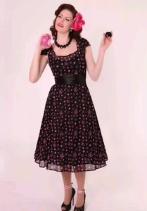 BETTIE PAGE By TATYANA Jenny sz XL It's Venn Fun Vintage Pin-Up Swing Dress Bow - Picture 1 of 11