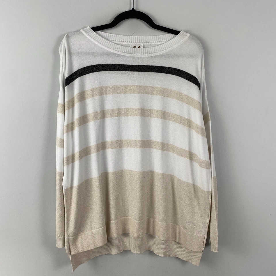 Suéter Planet By Lauren G Talla Única Brillante Rayas Cuello Barco Pima Mezcla Algodón Foto 1 de 4