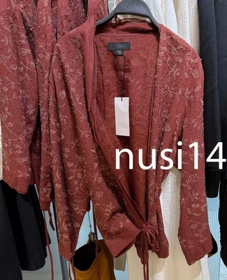ZARA NEW WOMAN ZW LINEN EMBROIDERED KIMONO BELTED LIGHT BURGUNDY 2731/260/685 - Image 1 of 2