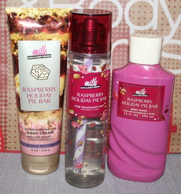 Bath Body Works & Milk RASPBERRY HOLIDAY PIE BAR Lot Set of 3 New! - Image 1 of 4
