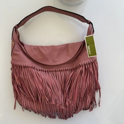 NWT-ORYANY Large Pink Leather Stud Fringe Hobo Shoulder Handbag  NEW - Image 1 of 4