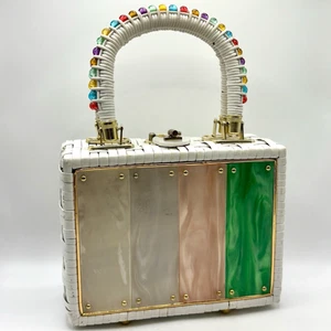 Vintage 1950's Wicker Weave Lucite Box Purse Bag Made in British Hong Kong - Picture 1 of 14