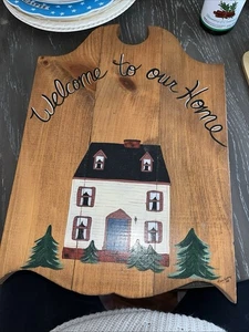 Vtg Hand painted Wood Sign Welcome To Our Home Folk Art Cottage Core - Picture 1 of 10