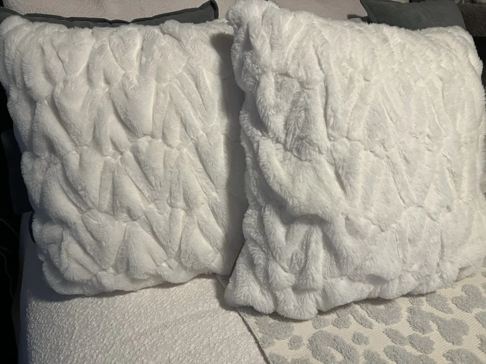 White Faux Fur Koolaburra By Ugg Large Throw Pillows, Set Of 2 - Image 1 of 4