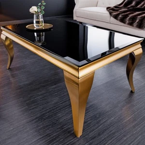Eleganter Couchtisch MODERN BAROCK 100cm schwarz Opalglas goldene Beine Tisch - Bild 1 von 8