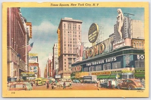 Postal de lino vintage Times Square de la ciudad de Nueva York tienda Bond años 40 - Imagen 1 de 2