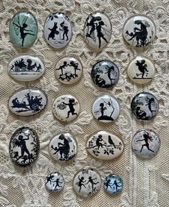 19 Vintage Feenkunst Silhouette Glaskuppel Cabochons Anhänger Knöpfe unsetzt Posten - Bild 1 von 6