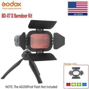 US Godox BD-07 II BarnDoor Kit With Detachable Honeycomb Grid & Color Gel Filter - Picture 1 of 18