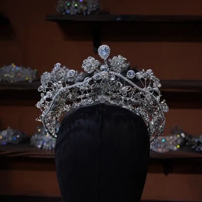 Princesa grande flor cristal noiva tiaras coroas casamento zircão peça de cabeça - Imagem 1 de 4