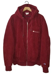 CHAMPION Thick Ribbed Corduroy Jacket OxBlood Red Hooded Sherpa Lined NEW Lg - Picture 1 of 8