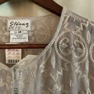 Giacca Stenay Vintage Formale Beige Perline Seta Trasparente Tg 12 Occasioni Speciali Nuova con etichette - Foto 1 di 15
