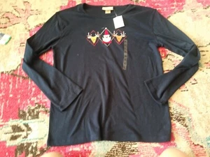 M & C Sportswear XL womens NWT NEW Kohls long sleeve shirt reindeer Santa Claus - Picture 1 of 3