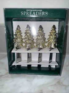 BOSTON WAREHOUSE ,Christmas Cheese Butter Spreaders, Silver Gold Trees-4 VTG - Picture 1 of 4