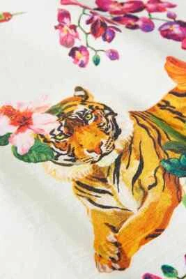 Anthropologie Nathalie Lete Helena TIGER flower Dish Towel NEW mint color - Image 1 of 4