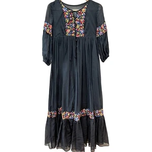 Rare Vintage Beverly Paige Cotton Gauze Embroidered Boho Maxi Dress - Sz. S - Picture 1 of 6