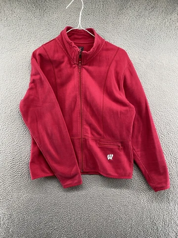 Women's Wisconsin Badgers Red Long Sleeve Full Zip Sweatshirt Womens Size Large Cover