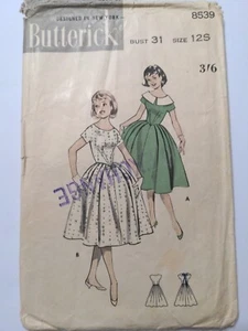 Authentic 1950s BUTTERICK Dresses Sewing Pattern 8539  Size 12s Bust 31" - Bild 1 von 2
