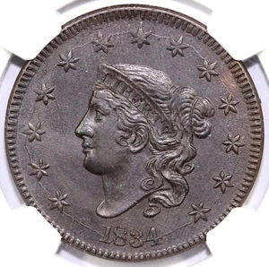1834 1c N-6 Matron Head Large Cent NGC MS 61 BN - Picture 1 of 5
