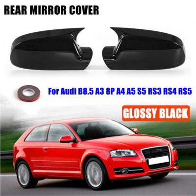 Par de tapas de espejo retrovisor lateral negro brillante para Audi B8.5 A3 8P A4 A5 S5 RS3 RS4 RS5 Foto 1 de 4