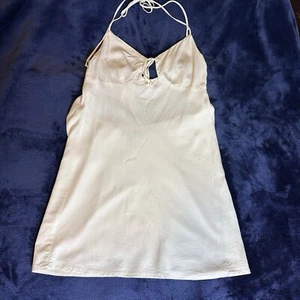 Mini abito donna bianco cotone Candy LA cravatta collo schiena foderato senza maniche - Foto 1 di 13