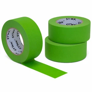 3pk 2" 48mm x 60yd STIKK Green Painters Masking Tape 14 Day Easy Removal - Picture 1 of 5