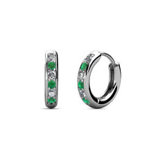 Emerald and Diamond Womens Hoop Earrings 1/4 ctw 14K Gold JP:36601