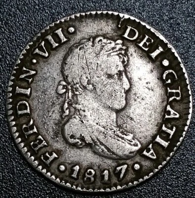 1817 JJ Mexico 1/2 Real Milled Bust War Of Independence Silver Round Bold Coin $ - Image 1 of 4