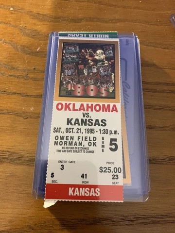 1995 Oklahoma Sooners Kansas Jayhawks Football Ticket Stub OU  Norman KU Lawrenc Cover