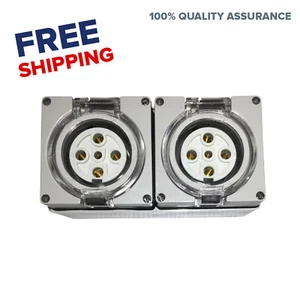 2 x 5 Pin 32 Amp 3 phase Socket Outlet IP66 Weatherproof Industrial Pole Only - Picture 1 of 4