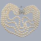Vintage Pearl Necklace with 1.5ct Diamond Clasp 4 Strand 18" Pearls 7.5 - 9.5mm