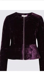 M&S PER UNA Lightly Padded DARK PURPLE VELVET JACKET Quilted BNWT SIZE 16 - Picture 1 of 3