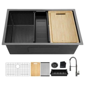 Glacier Bay Undermount Kitchen Sinks 30" 18 Gauge Gunmetal Black Stainless Steel - Picture 1 of 3