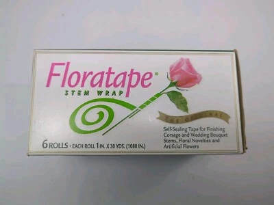 Floratape Floral Tallo Envoltura Flores BLANCO 1" W x 30 Yardas Auto Sellante 6 Rollos/Paquete Foto 1 de 3
