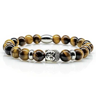 Tigerauge Armband Bracelet Perlenarmband Buddhakopf 8mm Klasse A+ Edelstahl - Bild 1 von 2