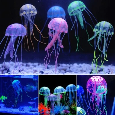 6 Pack of Floating Neon Artificial Jellyfish - Fish Tank Aquarium Decoration - Image 1 of 4