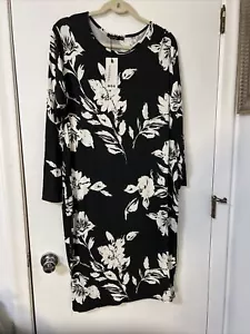 Ladies Boohoo Us 16 Midi Body Comb Pencil Dress Black Floral Long Sleeve - Picture 1 of 9