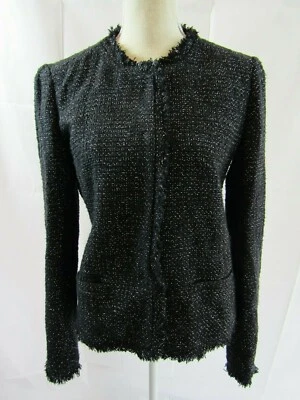 Chaqueta Blazer Joie Negra con Flecos Recortados Metálicos Talla L Foto 1 de 4