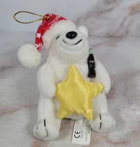 Vintage 1999 Coca Cola Bear with Star Plush Christmas Ornament - Picture 1 of 5
