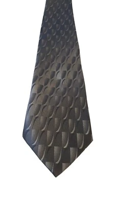 David Taylor Designer Polyester Tie Gray Geometric Necktie Made in USA Business - Image 1 of 4