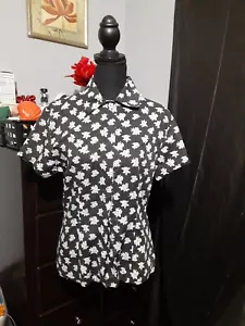 Christian Dior Vintage Women's Top Short Sleeve Slim Fit Button Floral Size 10 - Picture 1 of 9