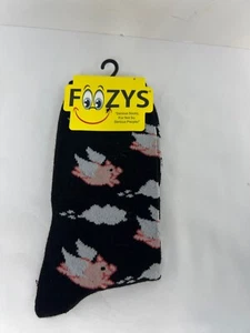 Foozy Socks Flying Winged Angle Pig Black Size: Sock 9-11/Shoe 4-10 NWT! - Picture 1 of 4