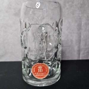 Vintage Hofbrauhaus München großer 1 Liter Glas Bierkrug - Bild 1 von 9