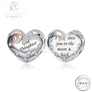 Gott Tochter Herz Charm 925 Sterlingsilber Liebe dich zum Mond - Geburtstag - Bild 1 von 4